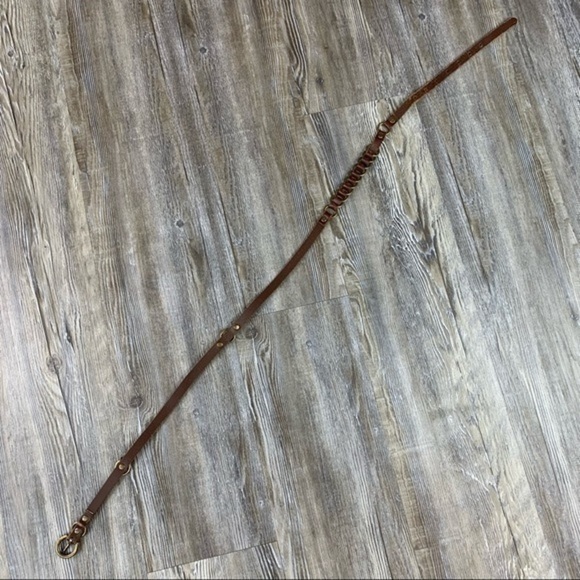 Brown Leather Brass Tone Hardware Belt - Picture 9 of 12